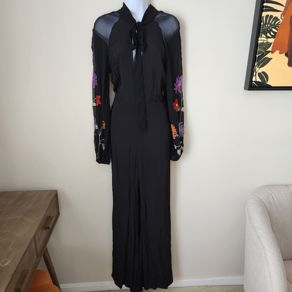 NWT Free People | Smoke Rings Floral Embroidered Sleeve Jumpsuit - Size 8 - Picture 3 of 14